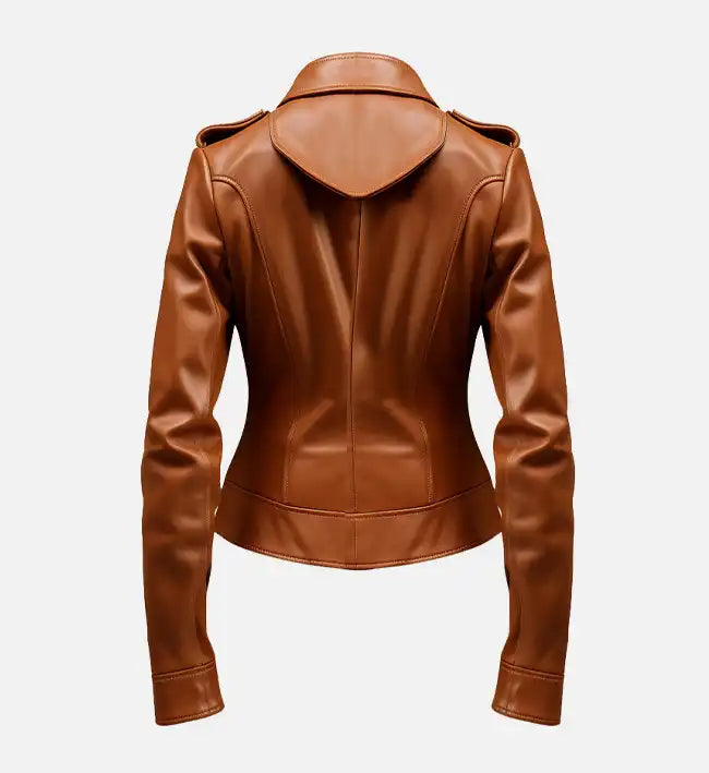 brown leather jacket for women slim fit
