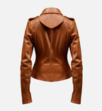 brown leather jacket for women slim fit
