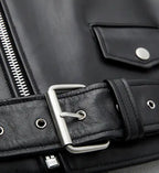 women classic black belted biker leather jacket
