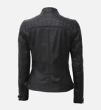 women leather black quilted cafe racer jacket
