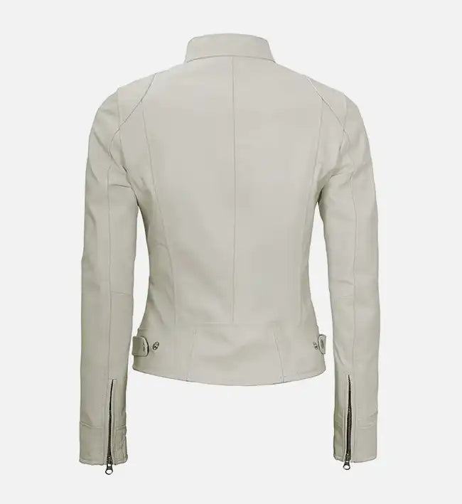 womens leather jacket white cafe racer
