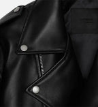 women minimal leather black biker jacket
