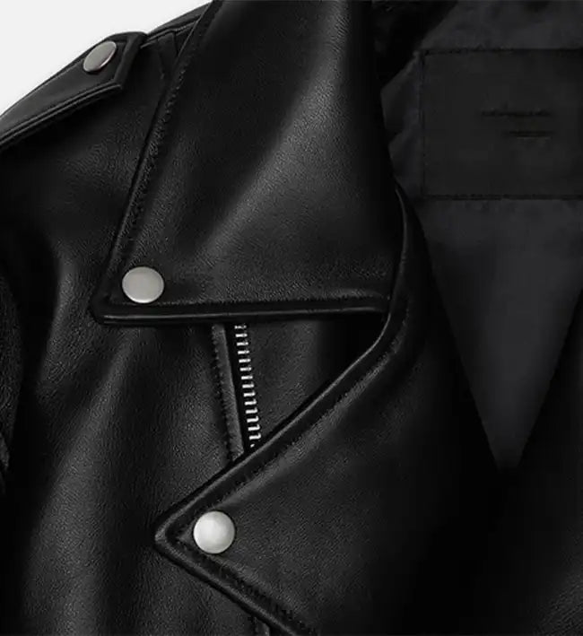 women minimal leather black biker jacket
