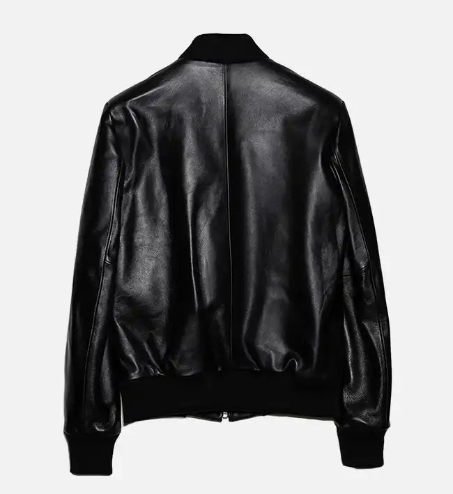 women jumper black minimal leather jacket
