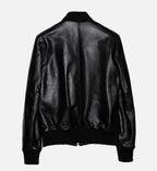 women jumper black minimal leather jacket
