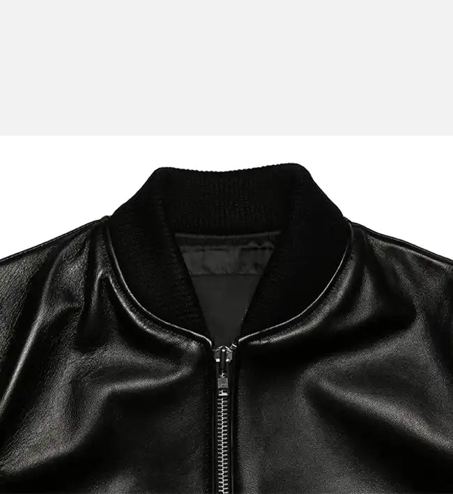 womens black sheep skin leather bomber jacket
