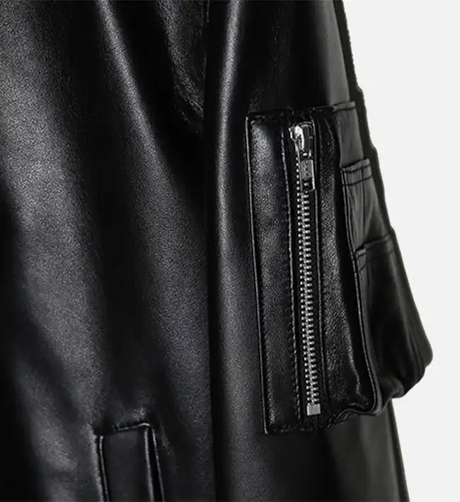 sheep skin bomber black leather jacket for women

