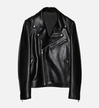 women mininmal black biker leather jacket
