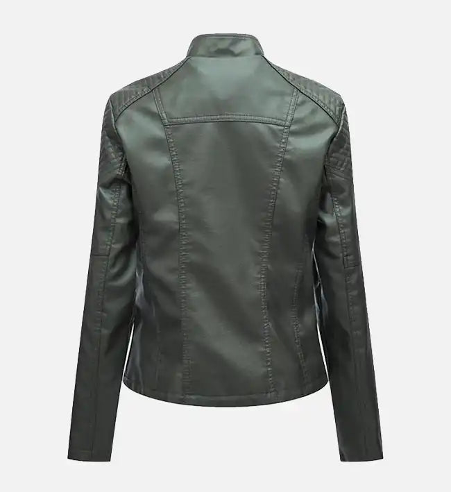 womens army green leather jacket
