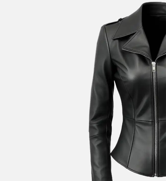womens black leather asymmetrical jacket
