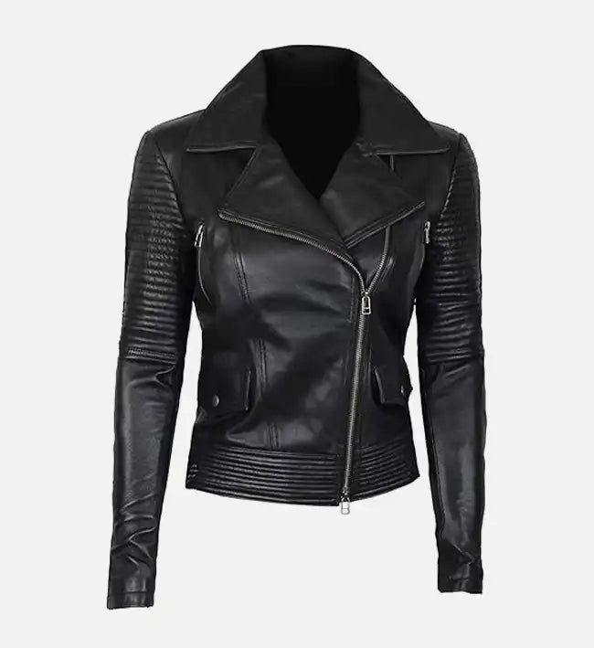 womens asymmetrical quilted biker jacket
