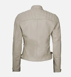 womens beige cafe racer diamond leather jacket
