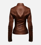 womens bike style leather brown jacket
