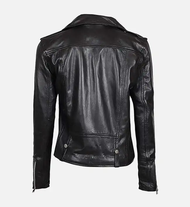womens biker black asymmetrical leather jacket
