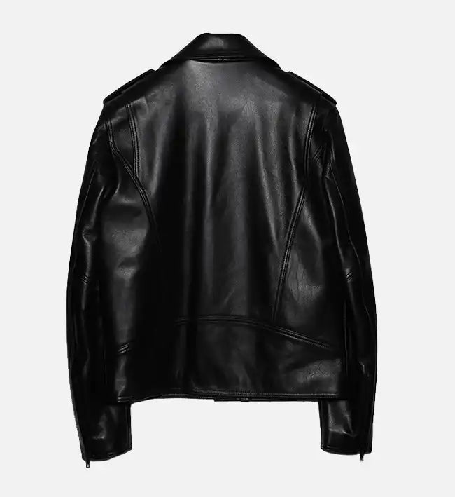 womens biker black zipper leather jacket
