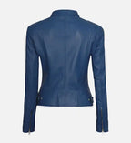 womens biker blue cafe racer jacket
