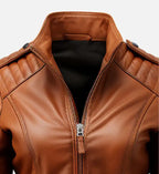 womens biker brown leather jacket
