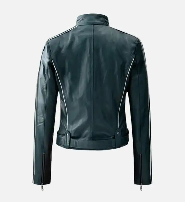 prussian blue soft biker jacket for women
