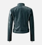 prussian blue soft biker jacket for women
