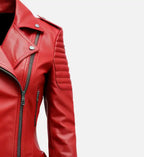 womens red leather biker jacket
