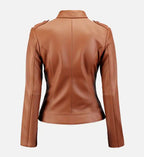 womens biker jacket tan leather
