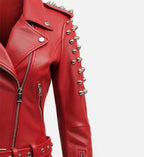 womens biker leather jacket red with studs
