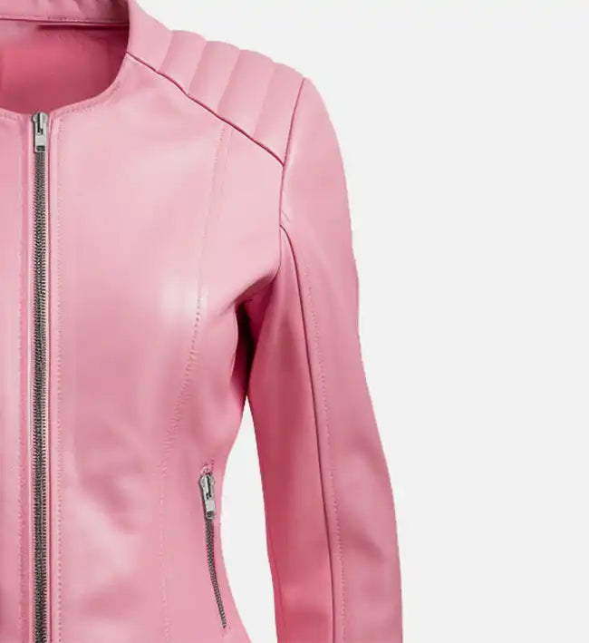 womens biker pink leather jacket
