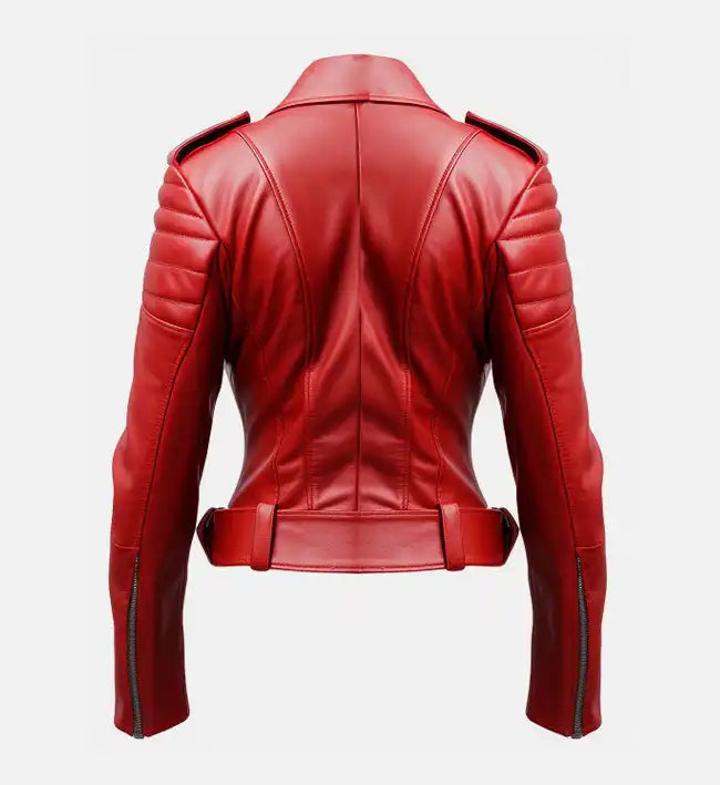 womens biker red leather jacket
