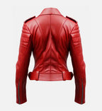 womens biker red leather jacket
