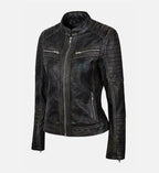 womens leather black vintage biker jacket

