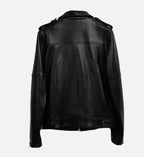 womens biker zip up black leather jacket
