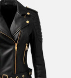womens black biker leather jacket
