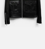 womens black biker zip up leather jacket
