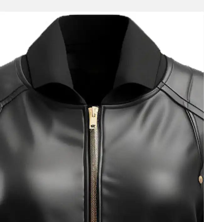 womens black bomber leather jacket
