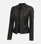 womens black cafe racer leather jacket
