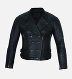 womens double breasted black leather jacket
