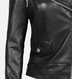 womens black leather asymmetrical biker jacket
