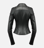 womens leather asymmetrical black jacket
