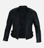 womens double breasted leather black jacket
