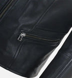 womens simple black moto leather jacket
