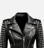 womens black leather jacket stud biker
