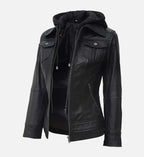 black leather jacket for women with hood
