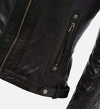 womens black leather quilted shoulder jacket
