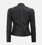 womens black leather slim fit jacket
