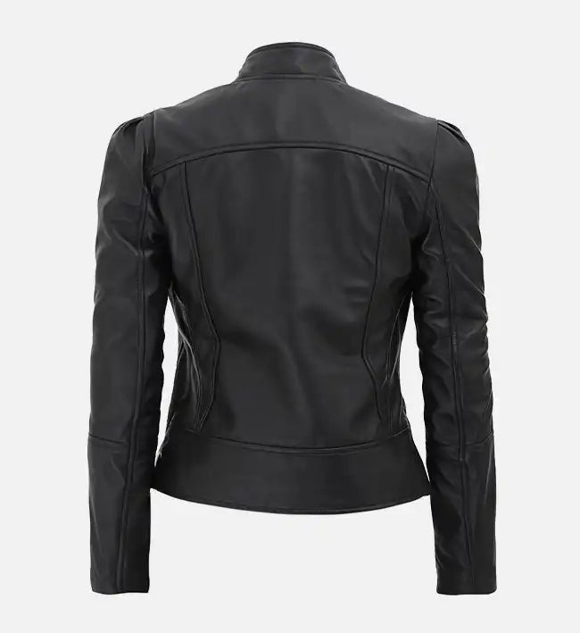 womens black leather slim fit jacket
