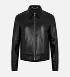 womens black minimal leather jacket
