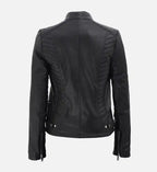 womens leather black quilted jacket
