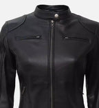 womens black real leather cafe racer jacket
