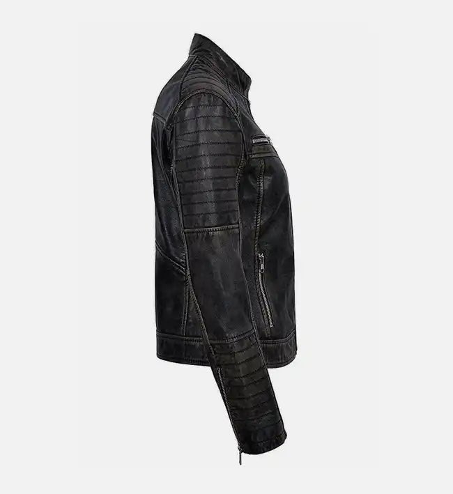 womens biker vintage black leather jacket
