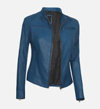 womens cafe racer blue biker jacket
